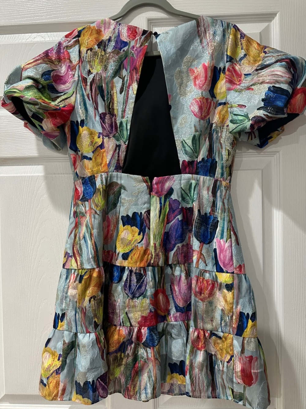 Milly Pastel Blue Dress with Metallic Multicolor Floral Accents - Picture 6 of 12